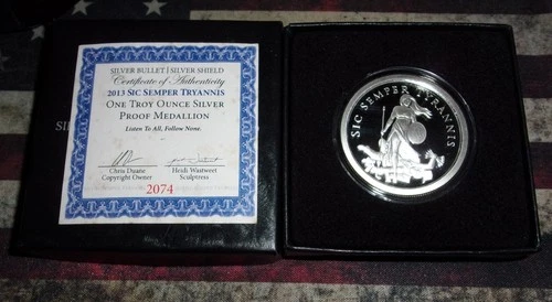 2013 Sic Semper Tyrannis-Argyraspides 1 oz. Proof. Silver Bullet Silver Shield