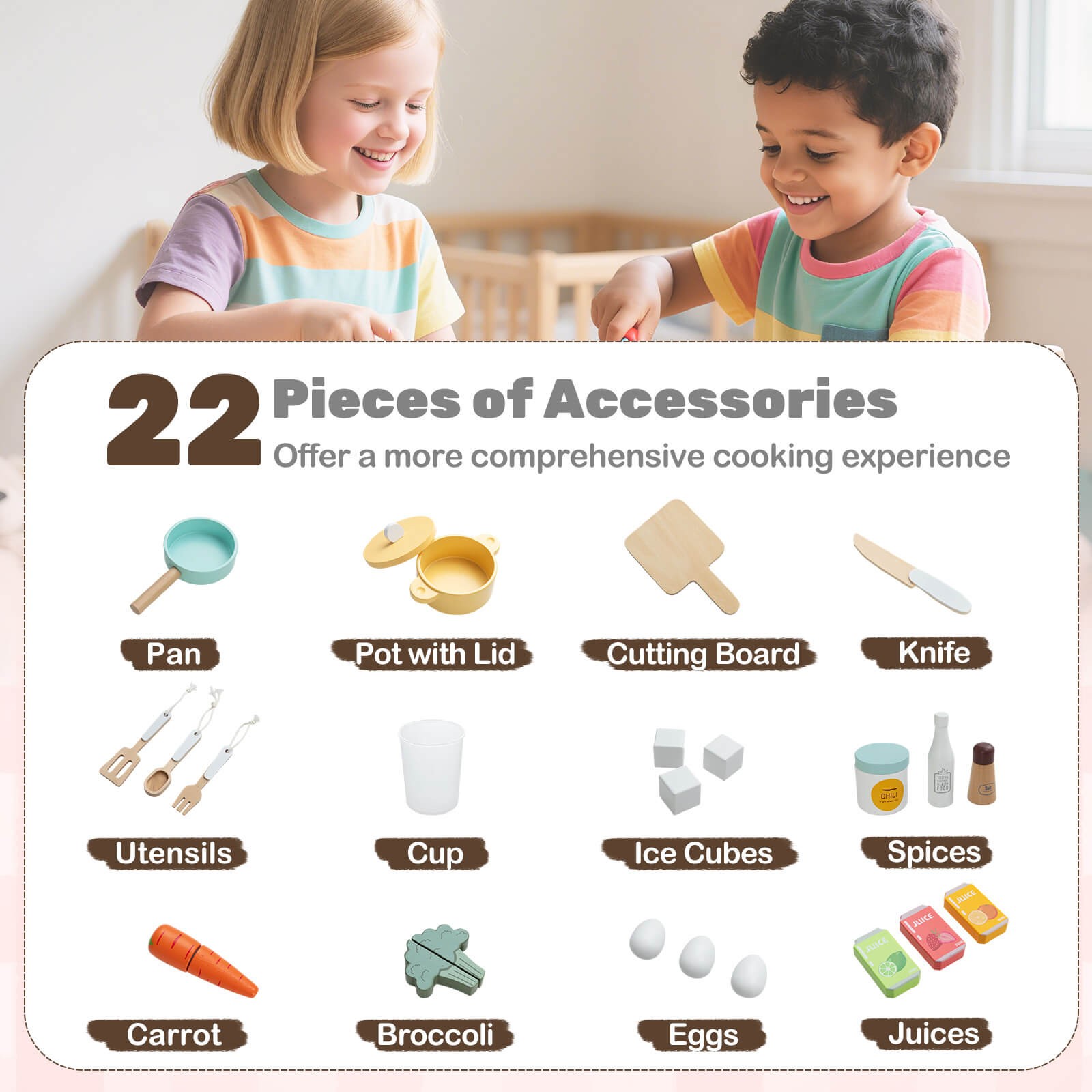 Corner Play Kitchen w/Lights & Sounds Wooden Toy Kitchen Set Storage for Ages 3+