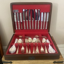 Vintage Arthur Price Silver Plated 44-piece Duberry Cutlery Set In Wooden Box