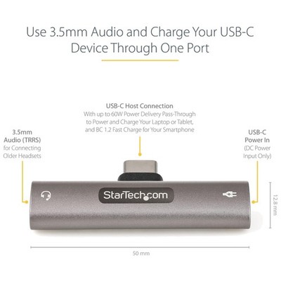 USB C Audio Adapter with 3.5mm Jack & 60W Power Delivery