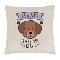 Beware VerrüCkte Hund MäDchen Leinen Kissenbezug - Lustig Welpe Tier Haustier