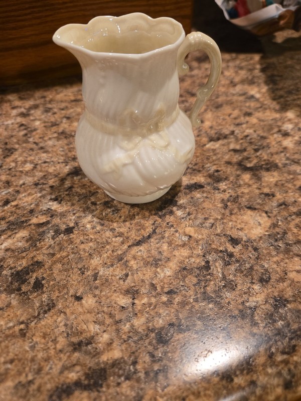 Belleek Ribbon  Mini Creamer Pitcher 3.25” Irish Porcelain Yellow Bow