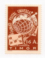 Timor 255 Mint hinged 1949 UPU issue set of 1, Portuguese Colonial issue CV $29