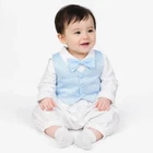 Baby Boys Christening Outfit / Christening Suit 3pc Suit Light Blue Bow Tie