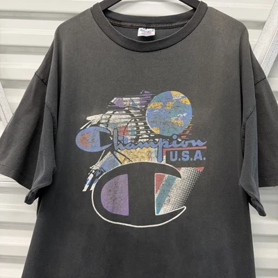 Camiseta Gráfica Vintage Desteñida Campeón Hecha en EE. UU. Años 90 XXXL De Gran Tamaño Envejecida - Imagen 1 de 4
