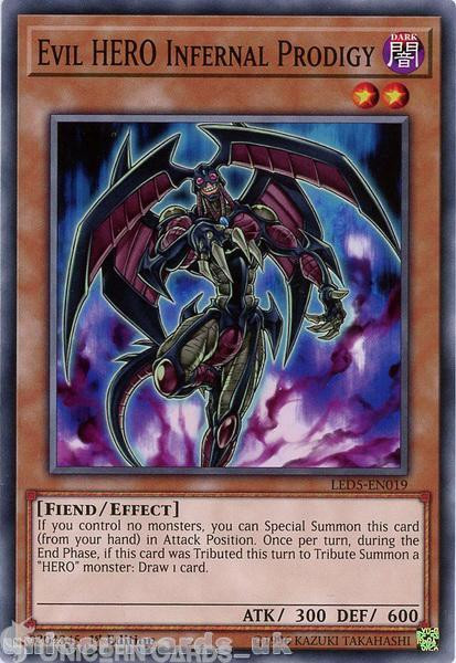 LED5-EN019 Evil HERO Infernal Prodigy :: Common 1st Edition Mint YuGiOh Card