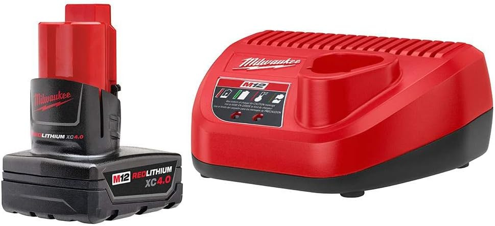 Milwaukee M12 12V Lithium-Ion XC 4.0Ah Battery Pack with Red Charger