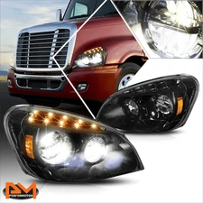 For 08-17 Freightliner Cascadia Amber LED Signal Lamp Headlights Black Housing