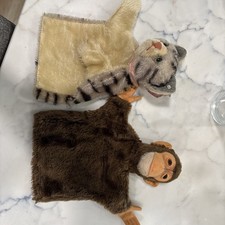 Pair of Steiff Mohair Puppets: Monkey and Cat Excellent Condition