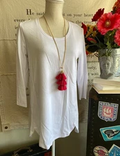 Isaac Mizrahi Live Essentials Pima Cotton Tulip Hem Tunic White XS New