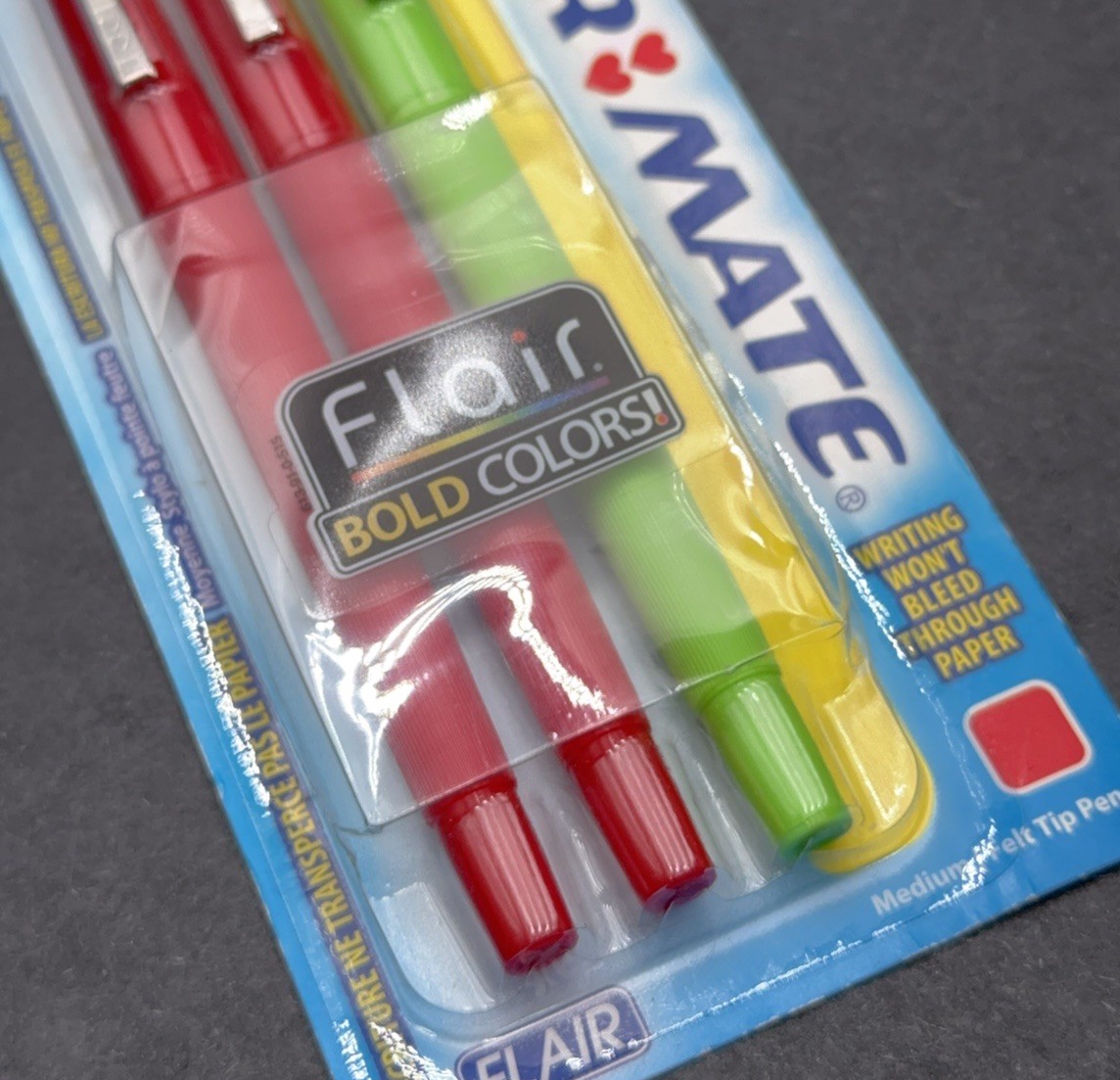 Vintage PAPERMATE FLAIR Red Felt Tip Marker Pens + Bonus Green Pen NOS 3 Total