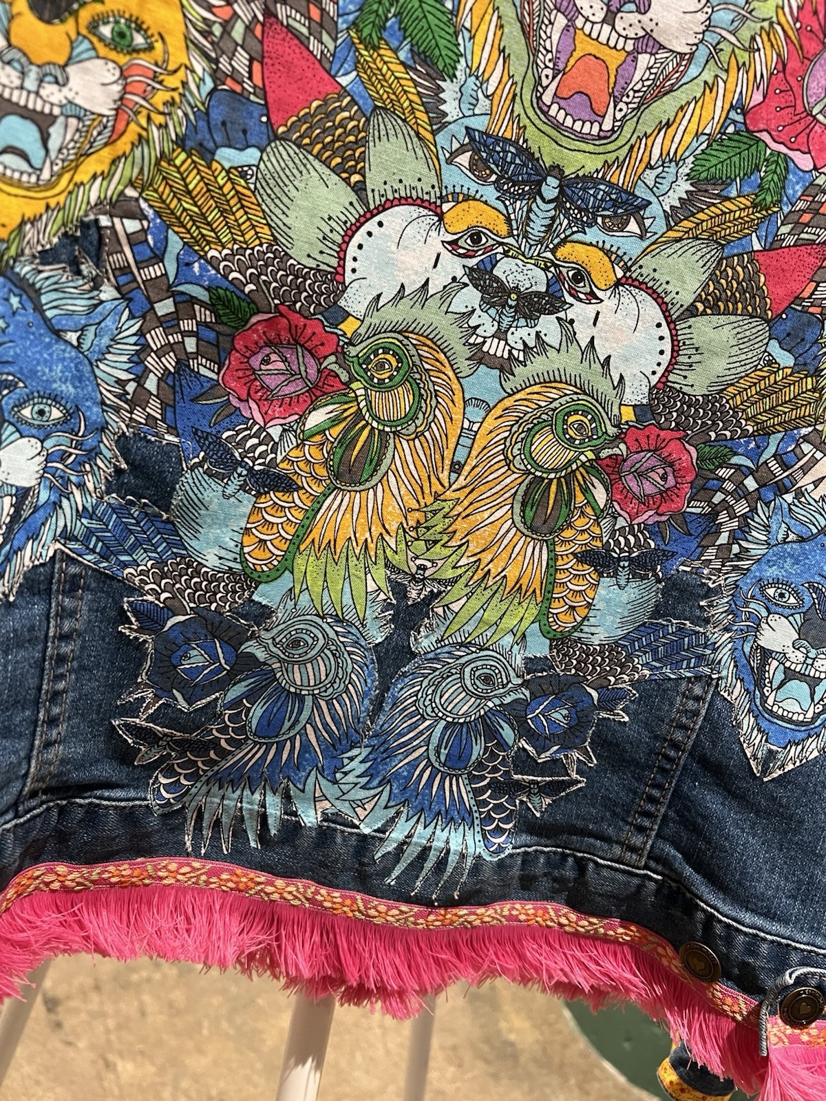 Animal Collage Patchwork Upcycled Jean Jacket - image 4