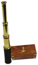 15" Handheld Brass Telescope with Anchor Wooden Box Rustic Vintage Home Decor...