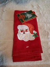 Vintage Sultan's Linens Christmas Fingertip Towel Santa Claus Poinsettia New