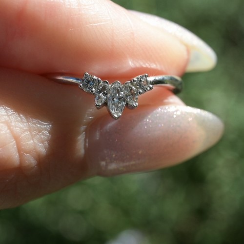 14K White Gold Natural Marquise Diamond Ring Size 7 Prong Set 1/6 ctw