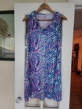 Lulu B Dress Womens Small Blue Tropical Floral Shift Resort Vacation Preppy