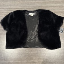 Knit Works Black Faux-Fur Cardigan Girls Size 12 BNWT
