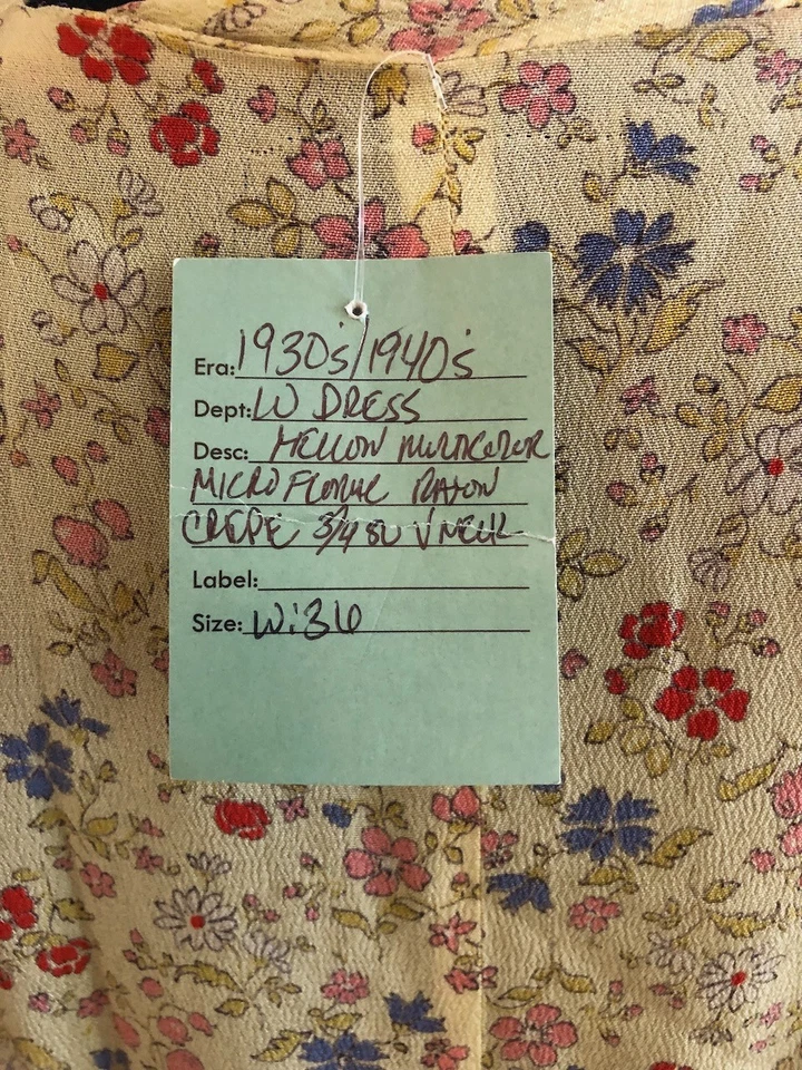 Эдвардианское Платье 30-х Желтое Микро Цветочный Косой Вырез Креп Вискоза Эпоха Депрессии L - Изображение 4 из 4
