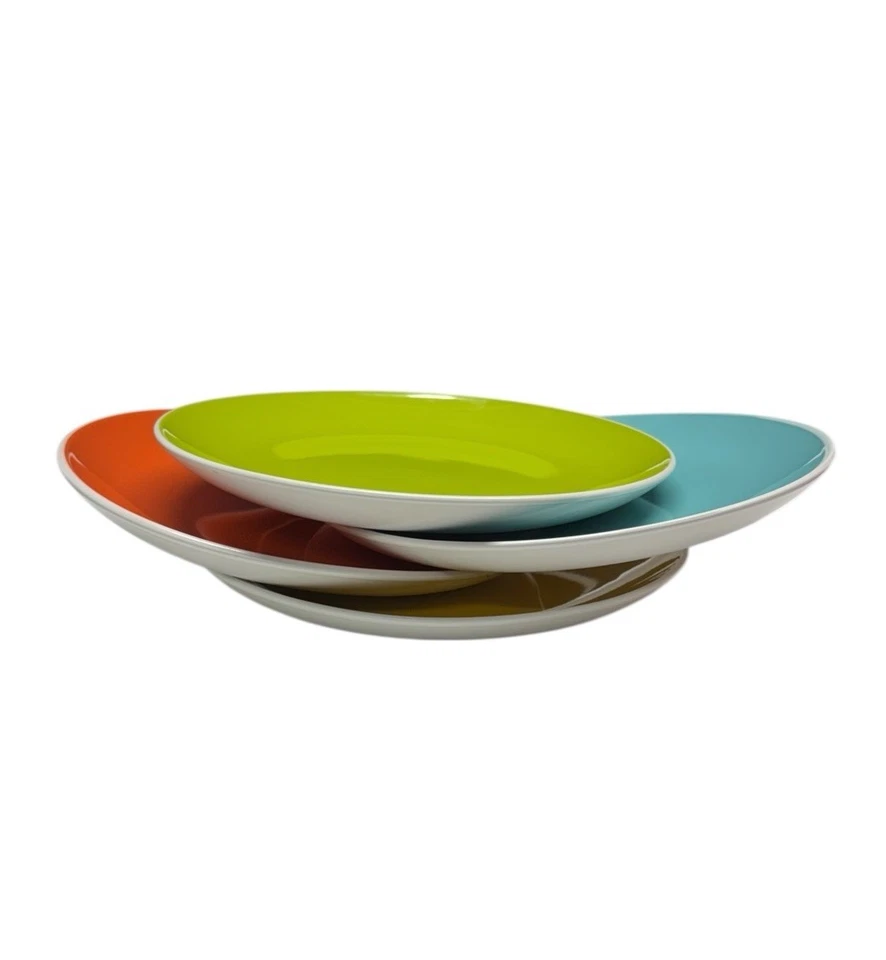 (4) Tag Ceramic Plates Dessert Appetizer 8” Retro Frutiger Aqua Green Orange - Image 2 of 4