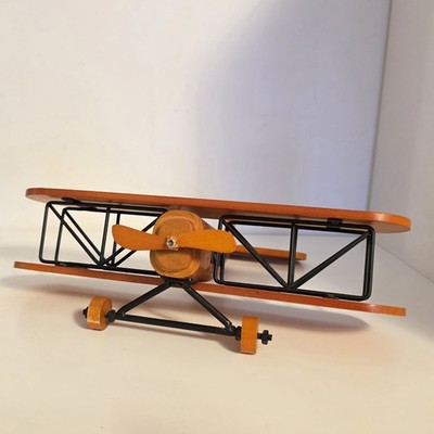 Beautiful Vintage Wooden Biplane Airplane Model Toy Decor Black Struts