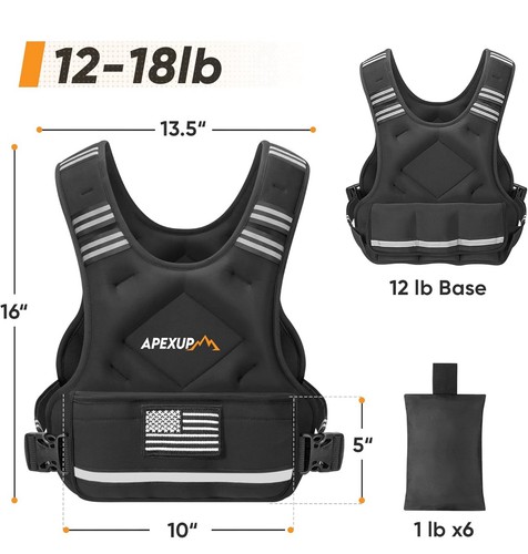 Adjustable Weighted Vest, 4-10Lb/12-18Lb/20-32Lb Vest with 6 Ironsand Weights an - Picture 5 of 5
