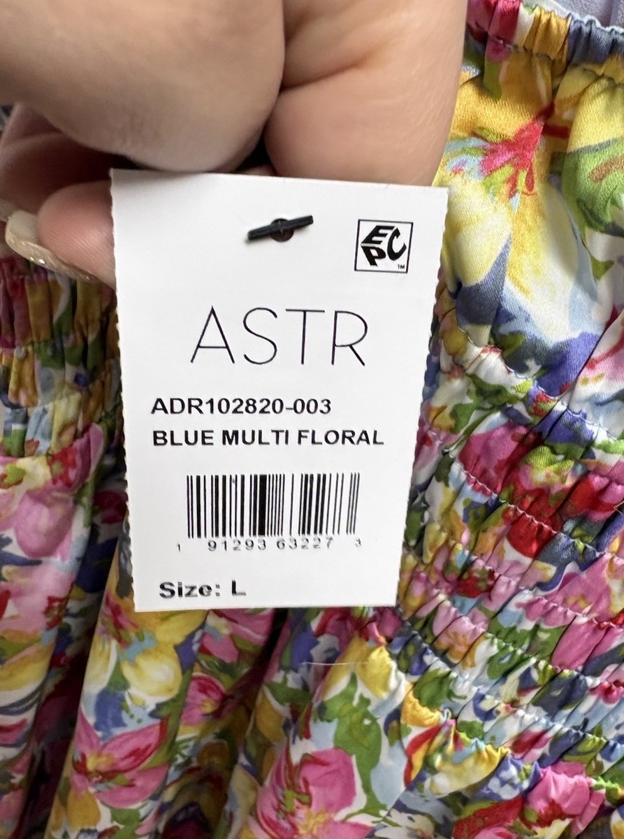 ASTR The Label Blue Multi Floral Smocked Midi Dress Size L Spaghetti Strap View 4