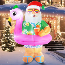 6Ft Inflatable Hawaiian Santa with LED Lights for Outdoor Holiday Decor