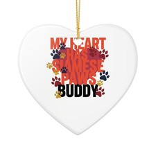 Custom Siamese Cat Paw Print Pet Ornament Personalized Heart Shaped Easter Gift