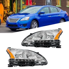 For Nissan Sentra 2013 2014 2015 Headlights Assembly Left+Right Halogen LED DRL