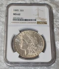 1885 P MORGAN 90% SILVER $1 DOLLAR NGC CERTIFIED MS 62 MS62 PHILADELPHIA US MINT