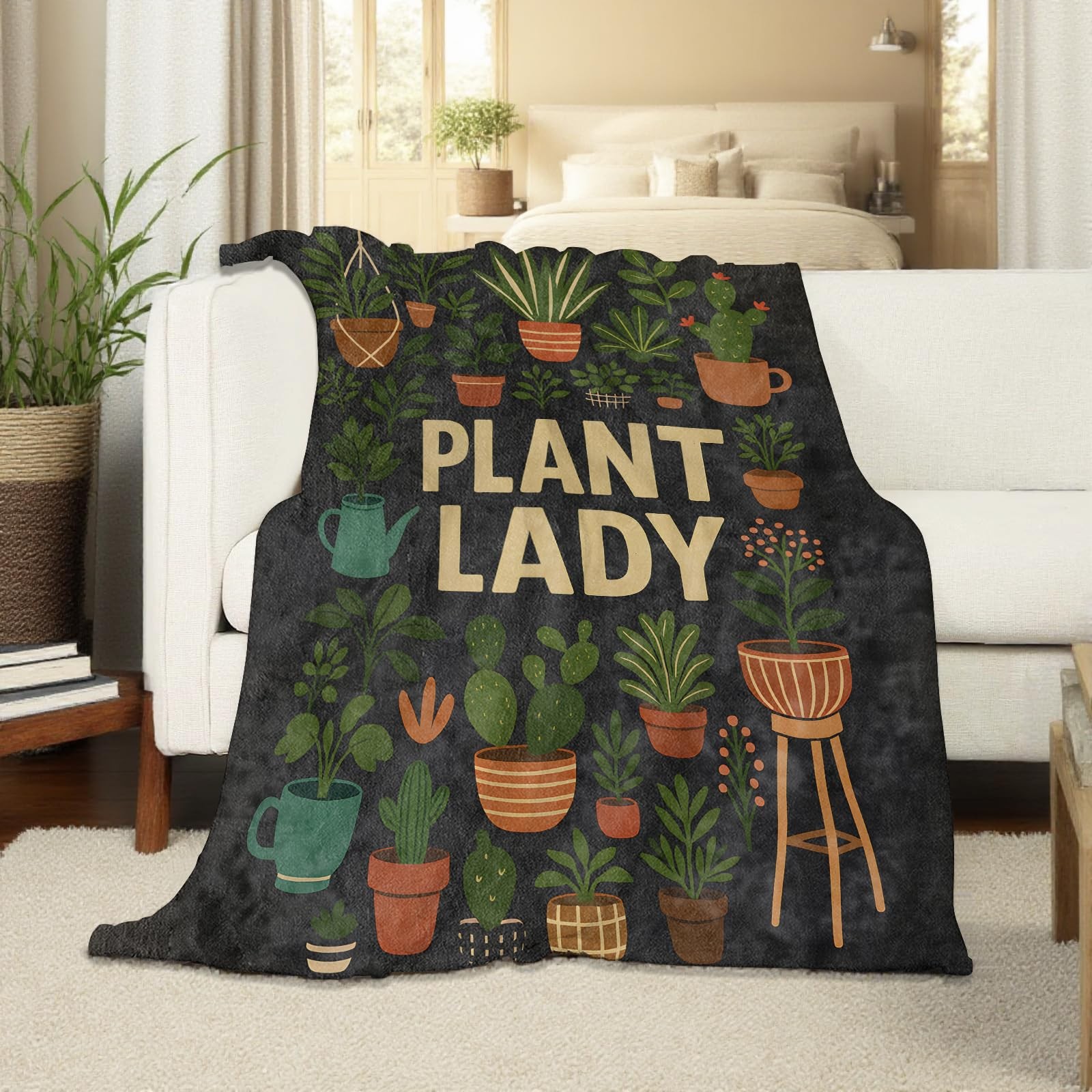 Plant Lady Botanical Blanket, Flannel Blankets Gifts for Boys Girls Adults, W...