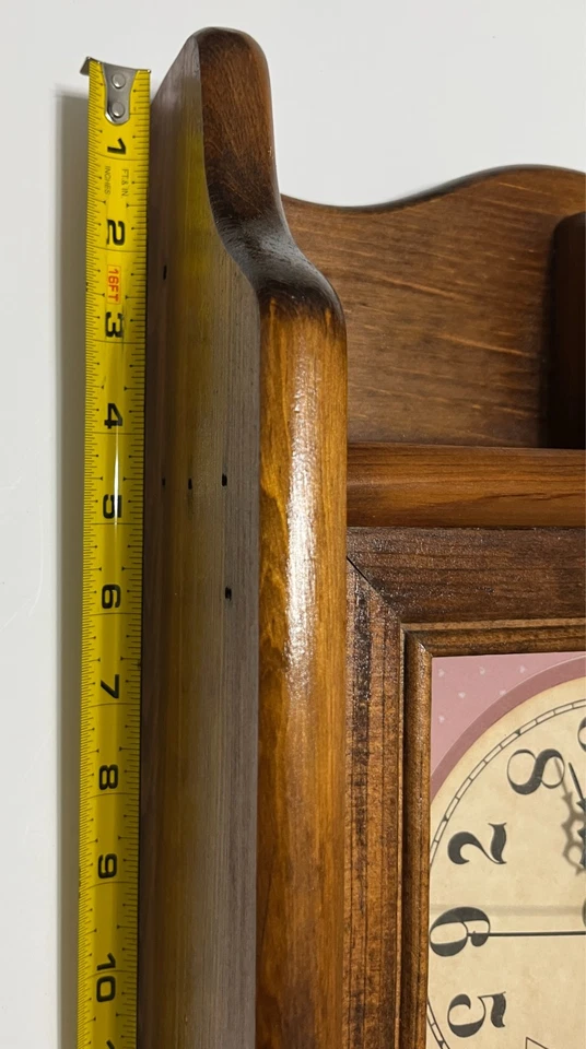 SOLID OAK Wood Country-Style Mantel/Wall Clock Mini Display Shelves AA Battery - Image 2 of 4