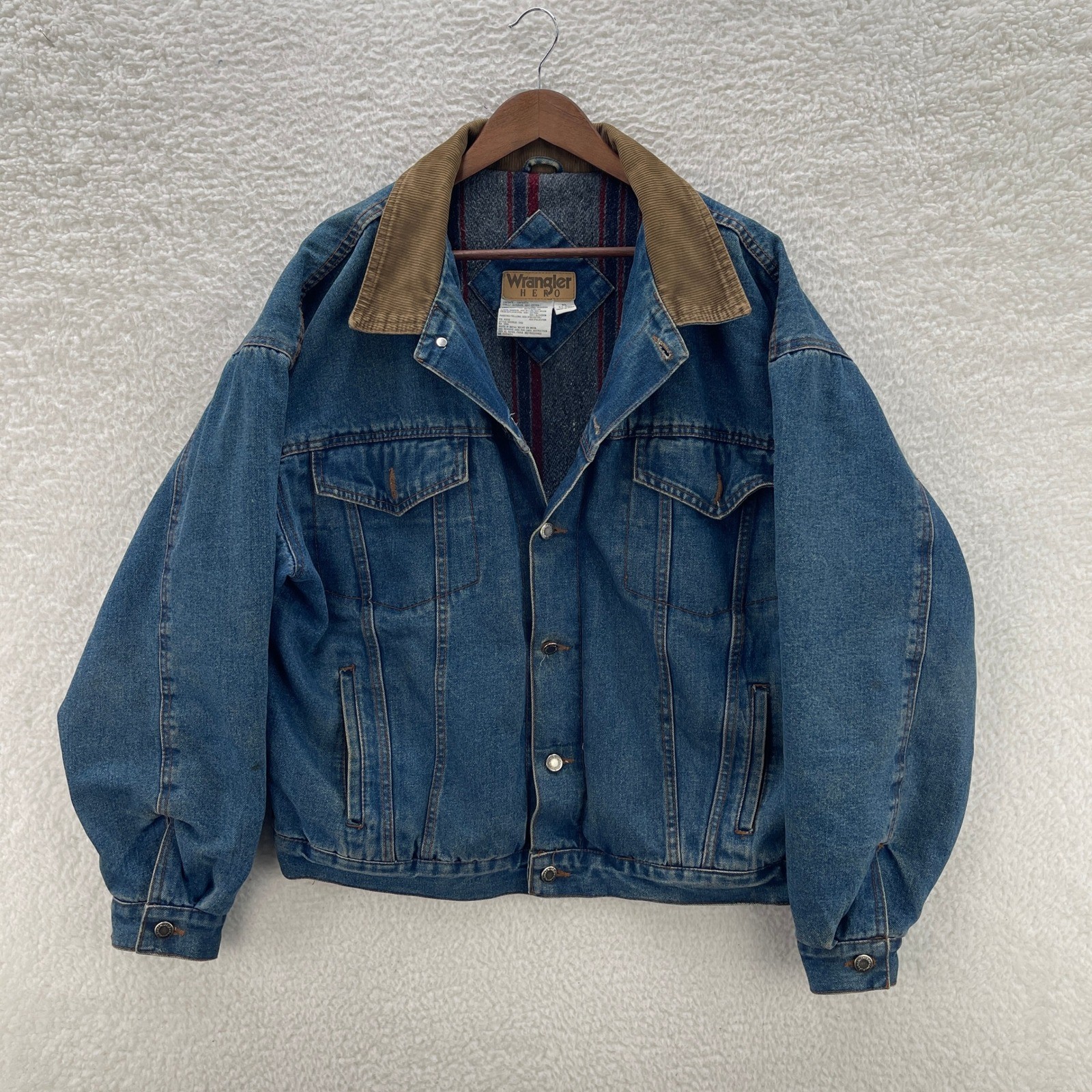 Wrangler Chore Coat Mens XL Blue Denim Blanket Lined Corduroy Collar Cowboy Work
