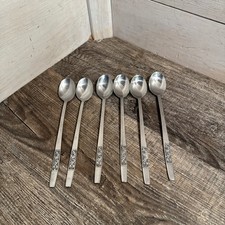 Vintage Lot Of 6 Amefa Holland Stainless Ice Tea Spoons Royal Damask