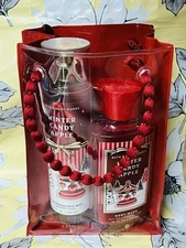 Bath & Body Works Winter Candy Apple Gift SET Mist  Cream Gel Hand Cream & Bag