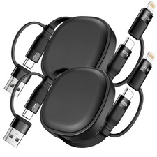 Multi Charging Cable, 2Pack 5 in 1 Retractable Lightning 4 feet, Black
