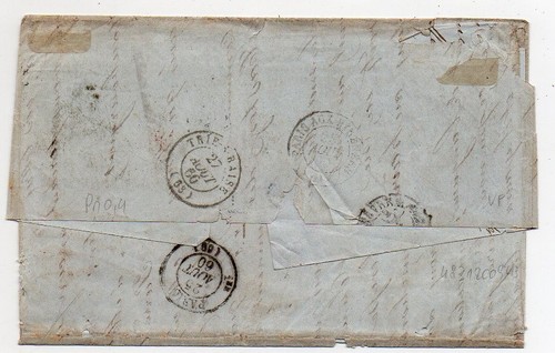 1860 USA TO FRANCE COVER, 10c WASHINGTON SCARCE STRIP, AMBULANT CANCEL WOW - Foto 2 di 2