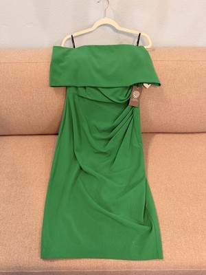 New Vince Camuto Green Off the Shoulder Sleeveless Knee Sheath Dress Size 10