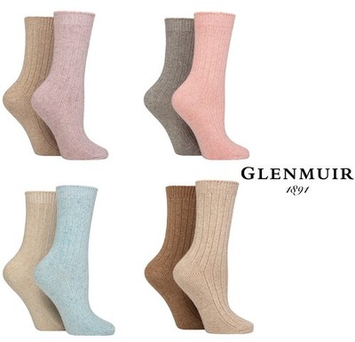 Damen Luxus Socken aus Baumwolle, Merinowolle und Seide 2 Paar Größe 4-8 - Glenmuir