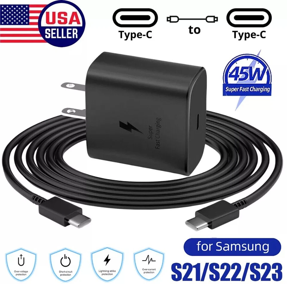 Cargador de pared súper rápido 45W para Samsung Galaxy S23 22 21+ tipo USB-C + cable de 3,3 pies Foto 2 de 4