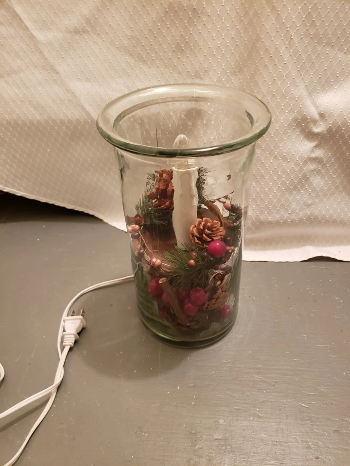 Lighted Glass Hurricane Hand Blown Metal Insert 6x9" Customize For Any Occasion - Image 2 of 4