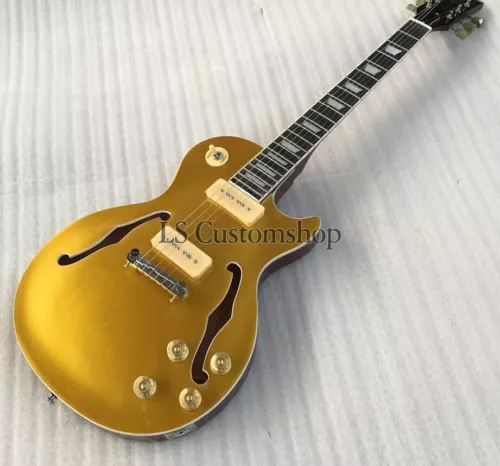 Custom ES-Les Paul P-90 Goldtop Electric Guitar Semi Hollow Chrome Part 6 String