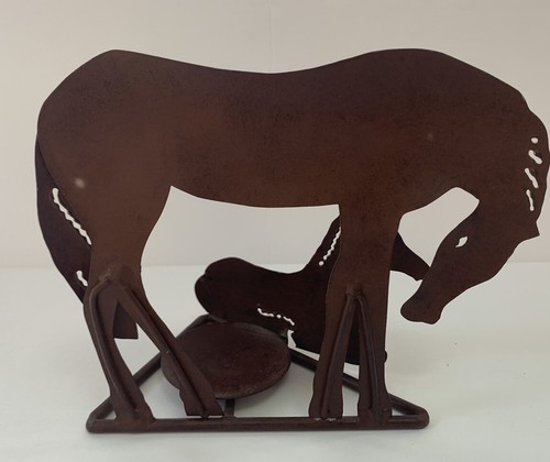 Horse And Foal Metal Iron Candle Holder Statue Free Standing Rustic Decor Brown - Picture 4 of 8