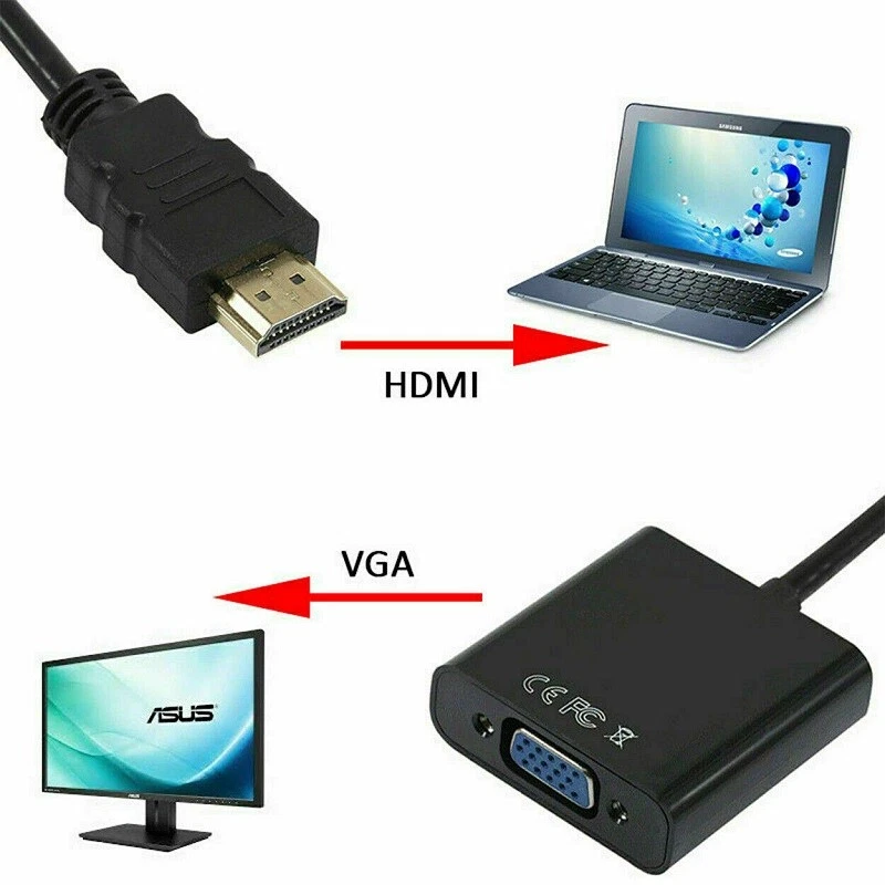 HDMI Male to VGA Female Adapter Cable 1080P Video Converter With 3.5mm Audio AU - Image 3 of 4