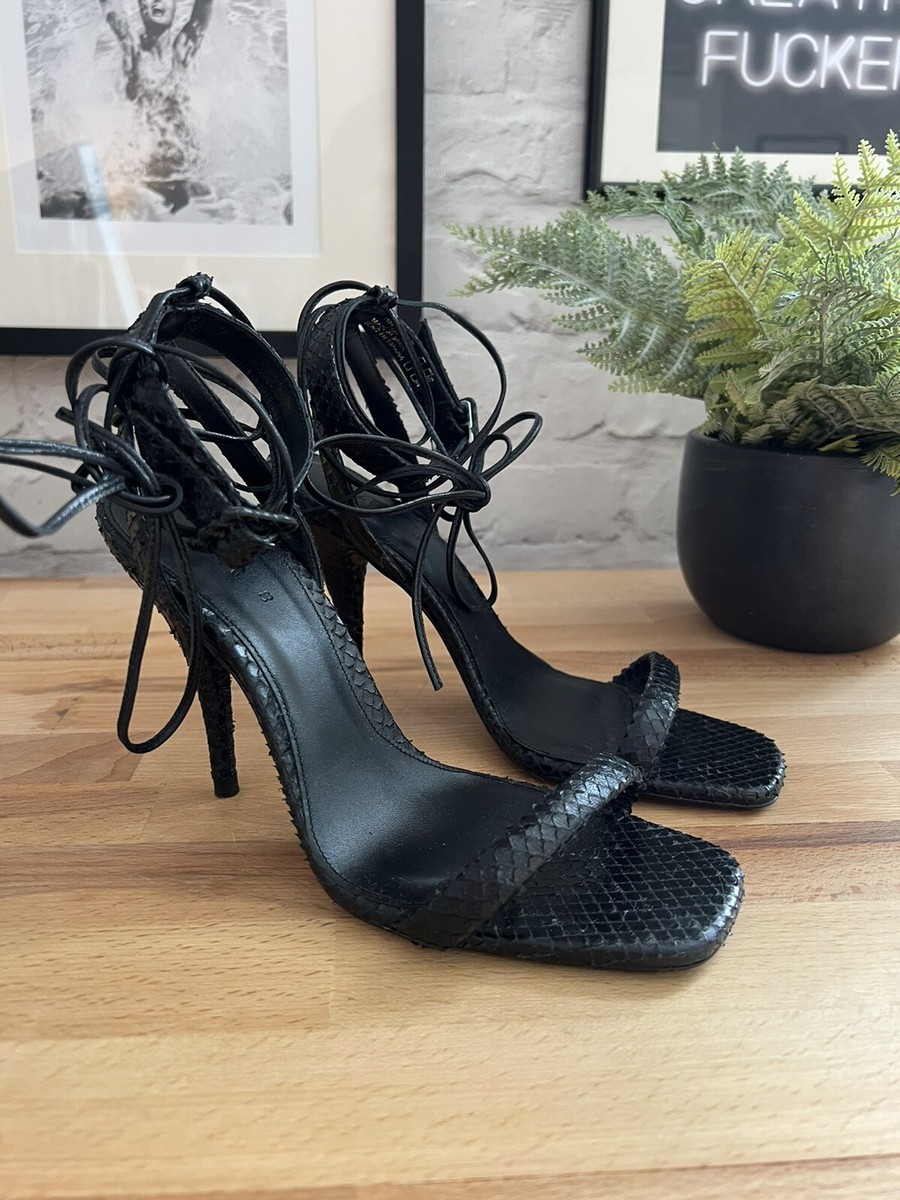 Zara Leather High Heeled Strappy Sandals Zara Snake Embossed