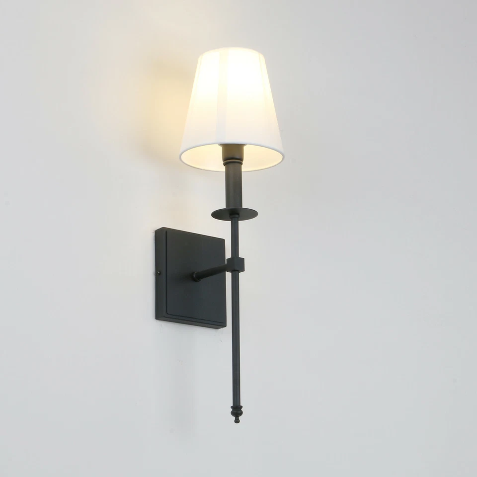 Pair Modern Industrial Edison Bedside Lamp Cloth Shade Black Wall Light Sconce - Image 2 of 4