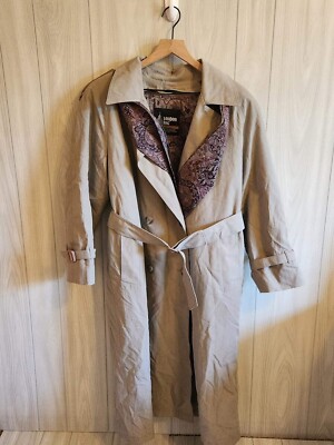 LONDON FOG Womens Beige Trench Coat 10 Petite Double