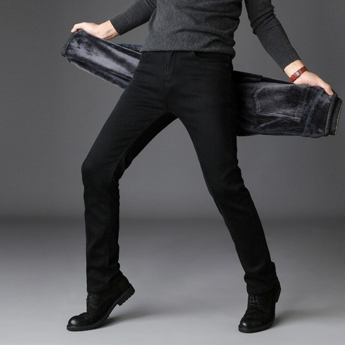 Mens Winter Jeans Fleece Lined Slim 