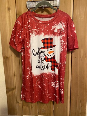 Baby Its Cold Outside Snowman Short Sleeve Top Size L NWT