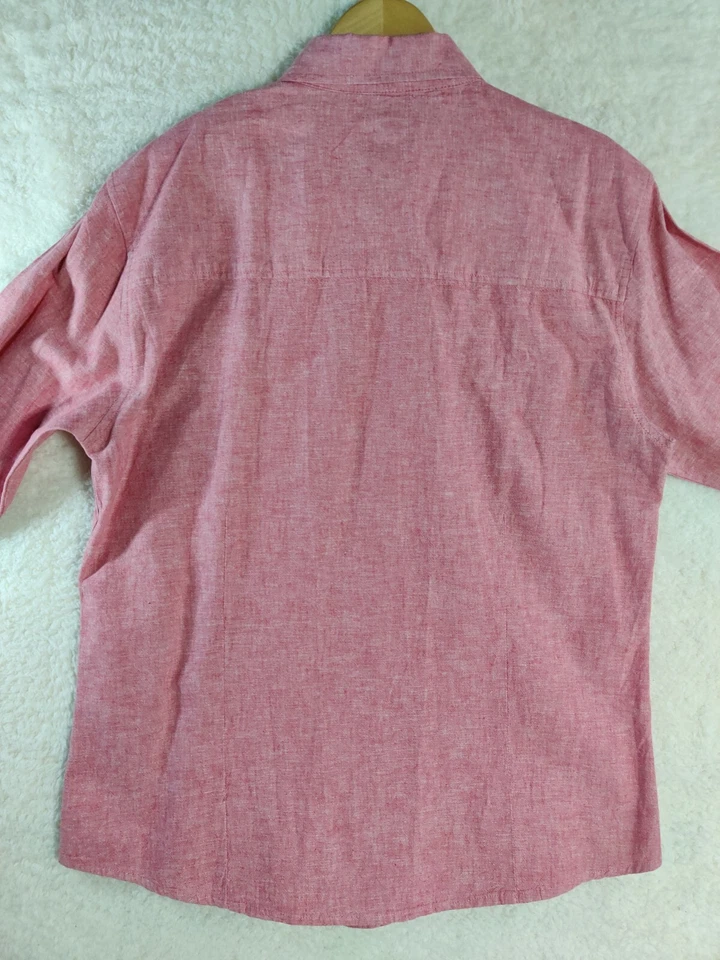 Casual Linen Blend Men's Button Down Long Sleeves Colorful Shirt Size L - Image 4 of 4